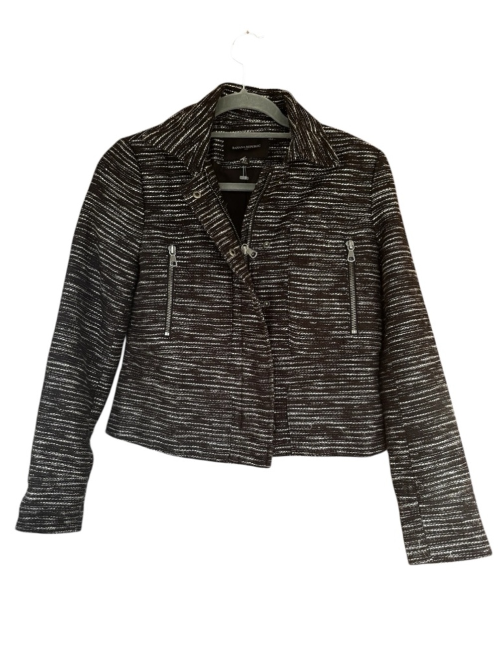 Banana Republic Black & White Tweed Cropped Zip Jacket XS‎ Excellent Condition